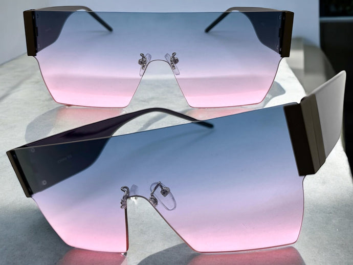 Oversized Exaggerated Modern Retro Shield Style SUNGLASSES Large Rimless Frame 2124