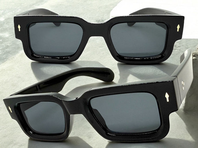 Classic Vintage Retro Style SUNGLASSES Thick Black Frame - Dark Lens 1379