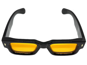 Classic Vintage Retro Style SUNGLASSES Thick Black Frame - Orange Lens 1379