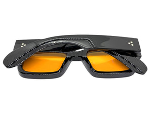 Classic Vintage Retro Style SUNGLASSES Thick Black Frame - Orange Lens 1379
