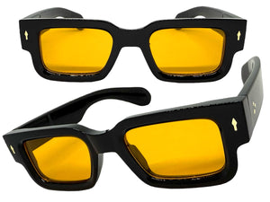 Classic Vintage Retro Style SUNGLASSES Thick Black Frame - Orange Lens 1379