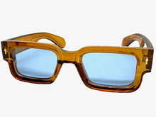 Classic Vintage Retro Style SUNGLASSES Thick Brown Frame - Blue Lens 1379