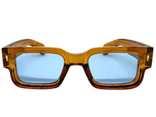 Classic Vintage Retro Style SUNGLASSES Thick Brown Frame - Blue Lens 1379