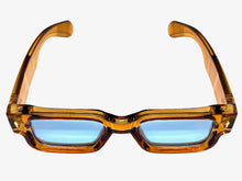 Classic Vintage Retro Style SUNGLASSES Thick Brown Frame - Blue Lens 1379