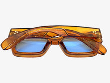 Classic Vintage Retro Style SUNGLASSES Thick Brown Frame - Blue Lens 1379