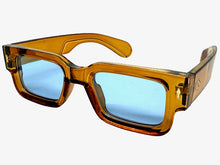 Classic Vintage Retro Style SUNGLASSES Thick Brown Frame - Blue Lens 1379