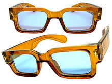 Classic Vintage Retro Style SUNGLASSES Thick Brown Frame - Blue Lens 1379