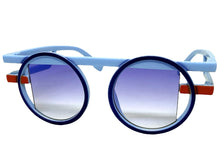 Classic Elegant 90's Modern Retro Style SUNGLASSES Round Blue Frame 1249