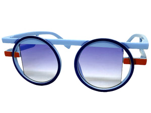 Classic Elegant 90's Modern Retro Style SUNGLASSES Round Blue Frame 1249