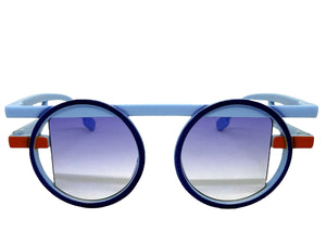 Classic Elegant 90's Modern Retro Style SUNGLASSES Round Blue Frame 1249