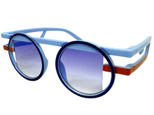 Classic Elegant 90's Modern Retro Style SUNGLASSES Round Blue Frame 1249
