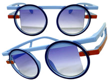 Classic Elegant 90's Modern Retro Style SUNGLASSES Round Blue Frame 1249