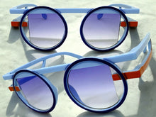 Classic Elegant 90's Modern Retro Style SUNGLASSES Round Blue Frame 1249