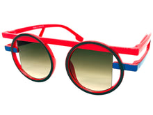 Classic Elegant 90's Modern Retro Style SUNGLASSES Round Red Frame 1249