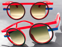 Classic Elegant 90's Modern Retro Style SUNGLASSES Round Red Frame 1249