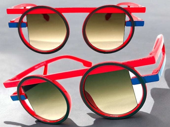 Classic Elegant 90's Modern Retro Style SUNGLASSES Round Red Frame 1249