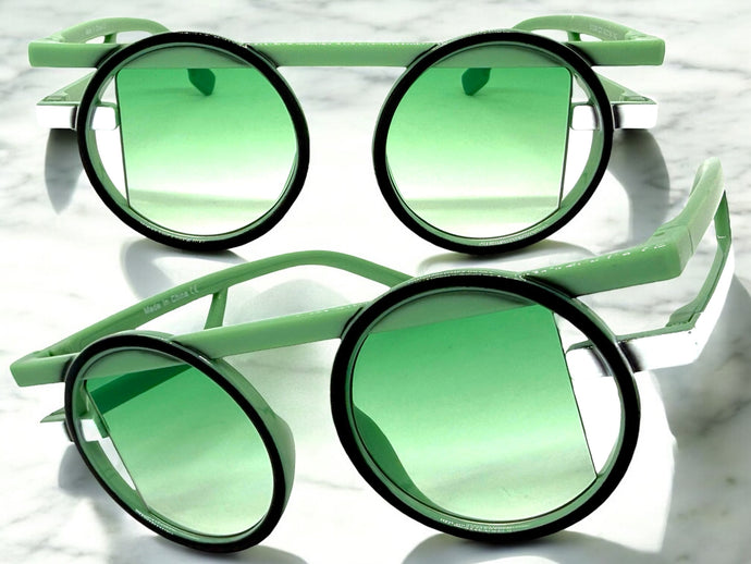 Classic Elegant 90's Modern Retro Style SUNGLASSES Round Pastel Green Frame 1249