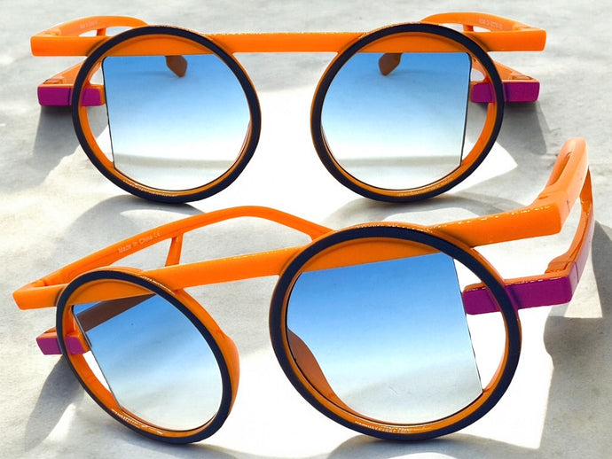 Classic Elegant 90's Modern Retro Style SUNGLASSES Round Orange Frame 1249