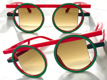 Classic Elegant 90's Modern Retro Style SUNGLASSES Round Red Frame 1249