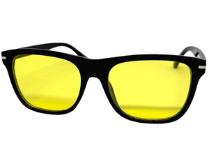 Classic Elegant Vintage Retro Style SUNGLASSES Square Black Frame - Yellow Lens 1325