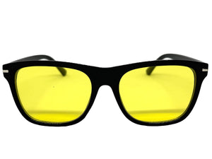 Classic Elegant Vintage Retro Style SUNGLASSES Square Black Frame - Yellow Lens 1325