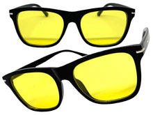 Classic Elegant Vintage Retro Style SUNGLASSES Square Black Frame - Yellow Lens 1325