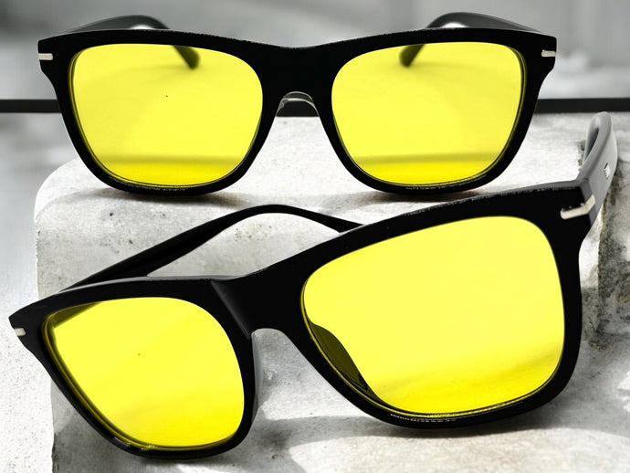 Classic Elegant Vintage Retro Style SUNGLASSES Square Black Frame - Yellow Lens 1325
