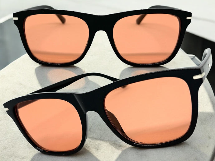 Classic Elegant Vintage Retro Style SUNGLASSES Square Black Frame - Coral Lens 1325