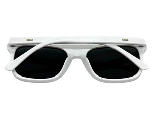 Classic Elegant Vintage Retro Style SUNGLASSES Square White Frame - Dark Lens 1325