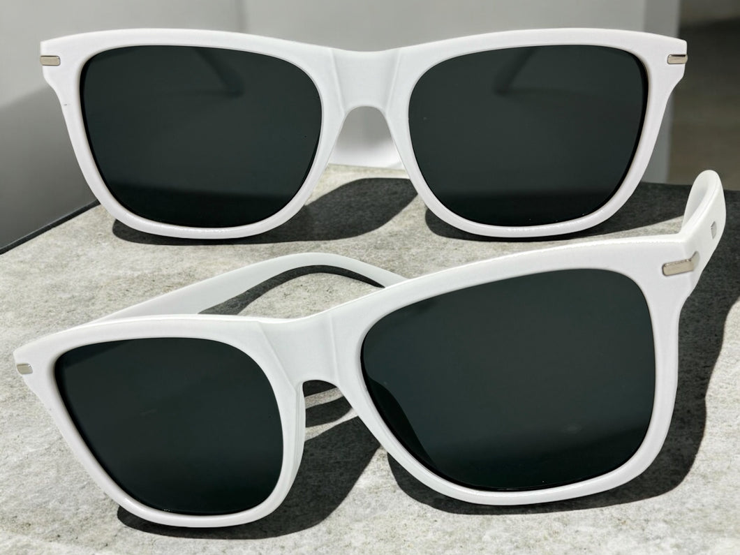 Classic Elegant Vintage Retro Style SUNGLASSES Square White Frame - Dark Lens 1325