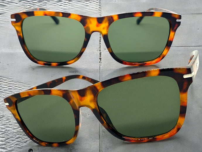 Classic Elegant Vintage Retro Style SUNGLASSES Square Tortoise Frame - Green Lens 1325