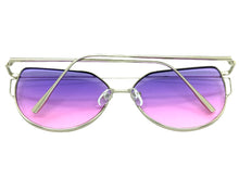Classic Elegant Vintage Retro Style SUNGLASSES Large Silver Frame Purple Lens 4159