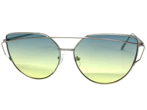 Classic Elegant Vintage Retro Style SUNGLASSES Large Silver Frame Green Lens 4159
