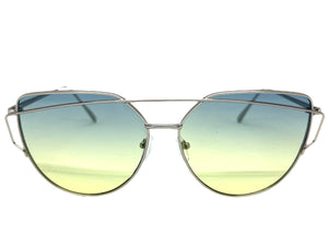 Classic Elegant Vintage Retro Style SUNGLASSES Large Silver Frame Green Lens 4159