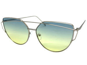 Classic Elegant Vintage Retro Style SUNGLASSES Large Silver Frame Green Lens 4159