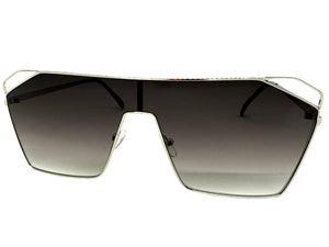 Oversized Sleek Modern Retro Shield Style SUNGLASSES Large Silver Frame 4575