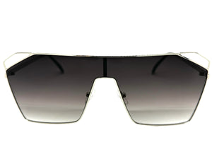 Oversized Sleek Modern Retro Shield Style SUNGLASSES Large Silver Frame 4575