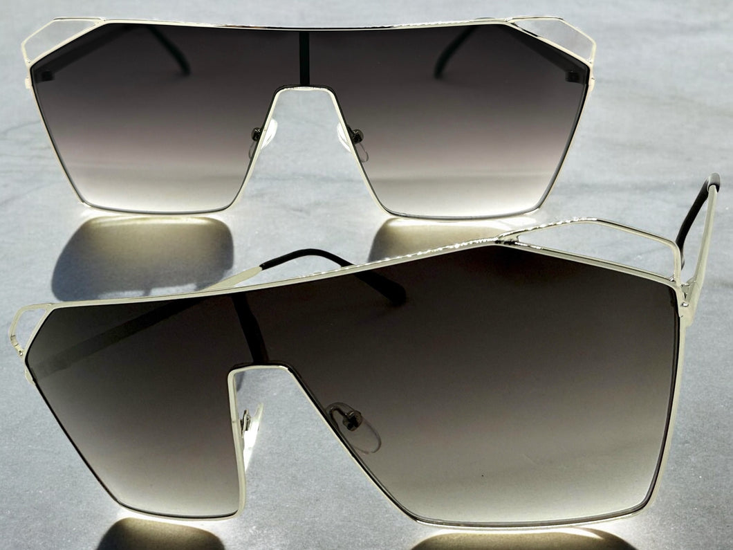 Oversized Sleek Modern Retro Shield Style SUNGLASSES Large Silver Frame 4575