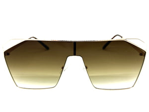 Oversized Sleek Modern Retro Shield Style SUNGLASSES Large Gold Frame 4575