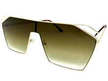 Oversized Sleek Modern Retro Shield Style SUNGLASSES Large Gold Frame 4575