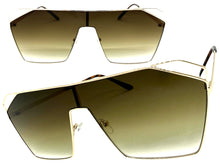 Oversized Sleek Modern Retro Shield Style SUNGLASSES Large Gold Frame 4575