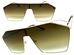 Oversized Sleek Modern Retro Shield Style SUNGLASSES Large Gold Frame 4575