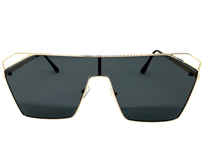 Oversized Sleek Modern Retro Shield Style SUNGLASSES Large Gold Frame 4575