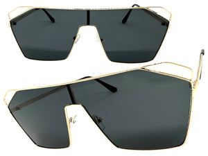 Oversized Sleek Modern Retro Shield Style SUNGLASSES Large Gold Frame 4575