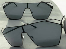 Oversized Sleek Modern Retro Shield Style SUNGLASSES Large Black Frame 4575