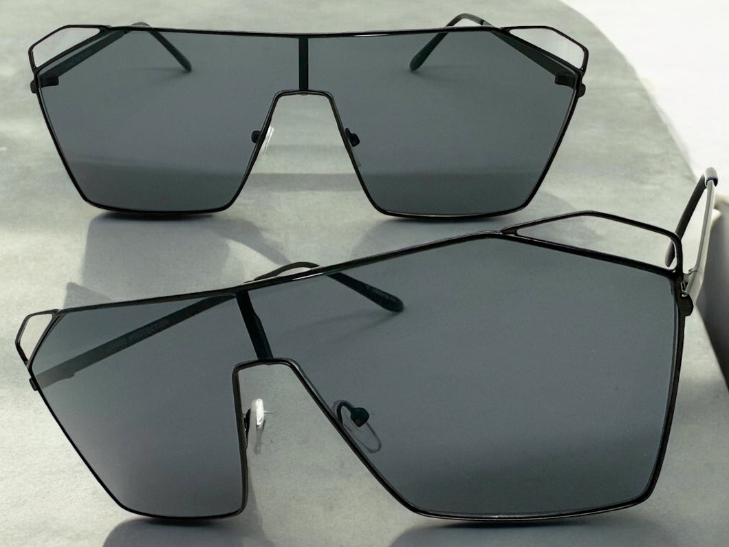 Oversized Sleek Modern Retro Shield Style SUNGLASSES Large Black Frame 4575