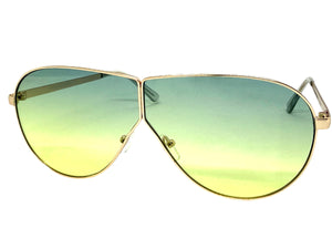 Oversized Modern Retro Shield Style SUNGLASSES Large Gold Frame - Green Lens 4616