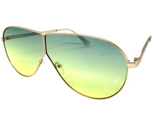 Oversized Modern Retro Shield Style SUNGLASSES Large Gold Frame - Green Lens 4616