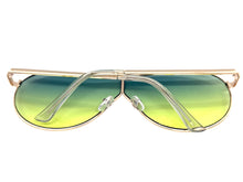 Oversized Modern Retro Shield Style SUNGLASSES Large Gold Frame - Green Lens 4616