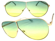 Oversized Modern Retro Shield Style SUNGLASSES Large Gold Frame - Green Lens 4616
